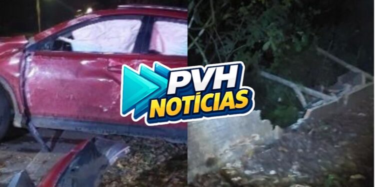 MADRUGADA: Motorista perde controle e destrói muro perto do aeroporto em Porto Velho