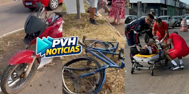 URGENTE: Atropelamento deixa ciclista com fratura e funcionário da Energisa lesionado na Guaporé