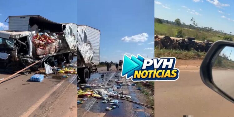 URGENTE: Caminhões ficam destruídos em grave acidente na BR-364
