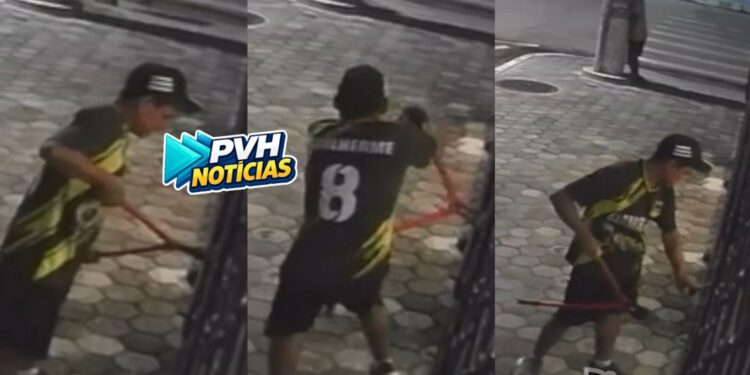 VÍDEO: Bandidos usam tesourão para tentar invadir loja de roupas em Porto Velho
