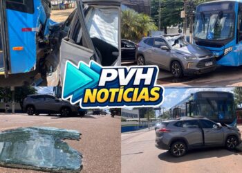 URGENTE: Carro é arrastado por ônibus e três pessoas ficam feridas no centro