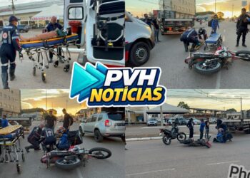 URGENTE: Mulher fica ferida em batida entre motos no centro