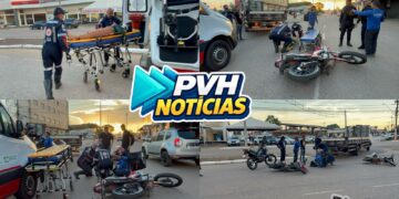 URGENTE: Mulher fica ferida em batida entre motos no centro
