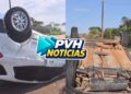 URGENTE: Carro capota e cai mo mato após batida na BR-364 em Porto Velho