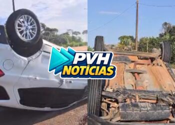 URGENTE: Carro capota e cai mo mato após batida na BR-364 em Porto Velho