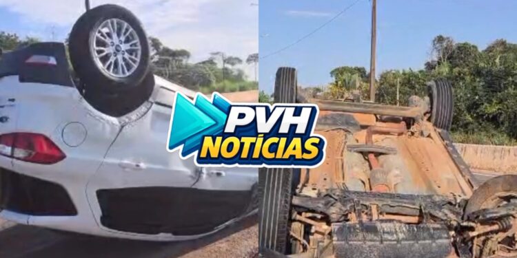 URGENTE: Carro capota e cai mo mato após batida na BR-364 em Porto Velho