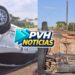 URGENTE: Carro capota e cai mo mato após batida na BR-364 em Porto Velho