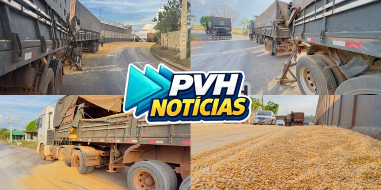 ESPALHOU TUDO: Carga de milho interdita via após batida entre carretas na Penal