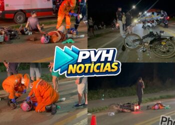 URGENTE: Acidente entre bike elétrica e moto deixa três feridos na cabeceira da ponte em Porto Velho