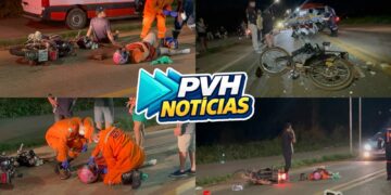 URGENTE: Acidente entre bike elétrica e moto deixa três feridos na cabeceira da ponte em Porto Velho