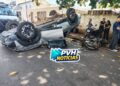 NO CENTRO: Acidente com capotamento deixa criança ferida em Porto Velho