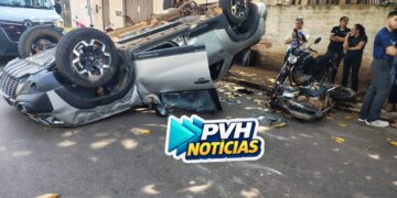 NO CENTRO: Acidente com capotamento deixa criança ferida em Porto Velho
