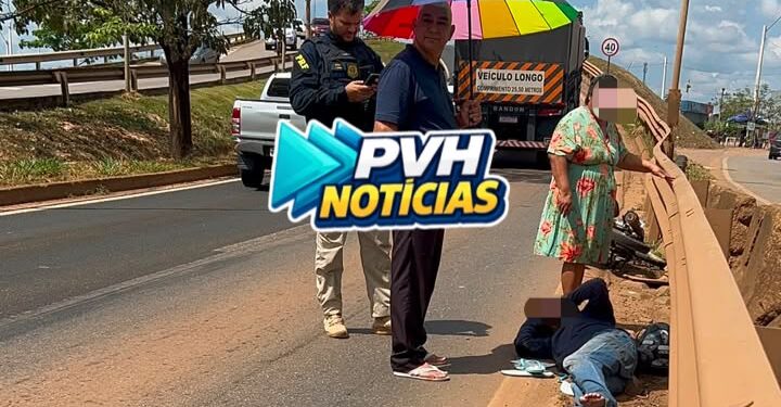 URGENTE: Idoso em moto é derrubado por carreta no viaduto do Roque em Porto Velho