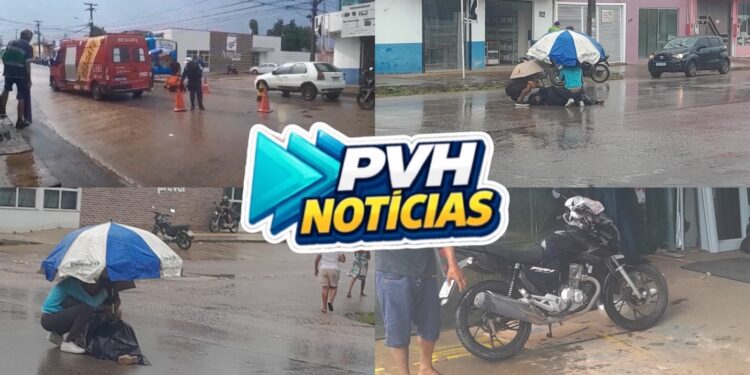 URGENTE: Mulher derrapa e sofre acidente de moto após veículo invadir preferencial