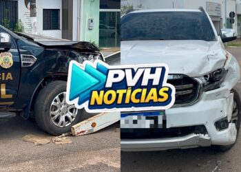 NO CENTRO: Viatura da Polícia Federal se envolve em acidente com caminhonete em Porto Velho