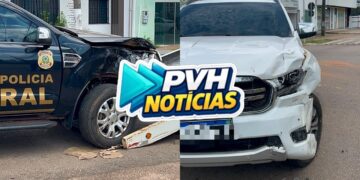 NO CENTRO: Viatura da Polícia Federal se envolve em acidente com caminhonete em Porto Velho