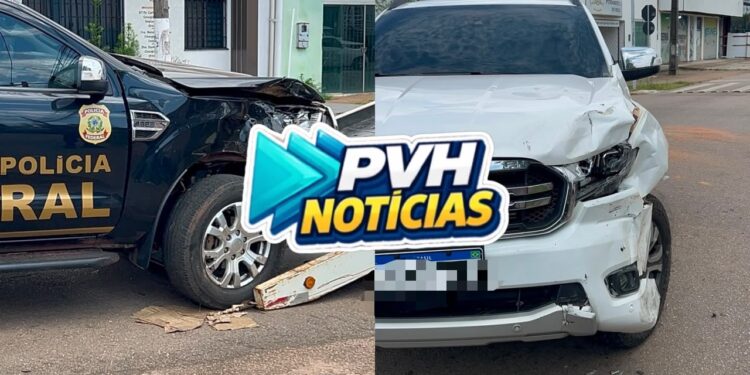 NO CENTRO: Viatura da Polícia Federal se envolve em acidente com caminhonete em Porto Velho