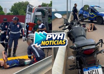 URGENTE: Motociclista bate no guard-rail e quebra a perna em viaduto na capital