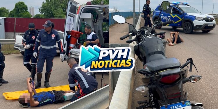 URGENTE: Motociclista bate no guard-rail e quebra a perna em viaduto na capital