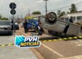 URGENTE: Creta capota em acidente no centro de Porto Velho