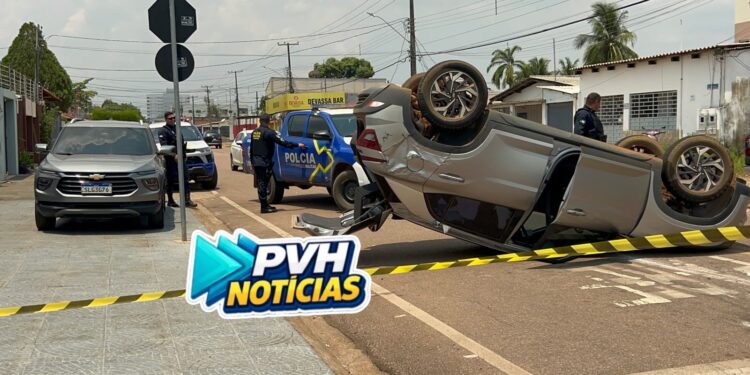 URGENTE: Creta capota em acidente no centro de Porto Velho