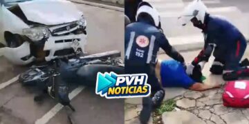 ATUALIZADA: Passageira de moto fica em estado grave após batida com carro no centro