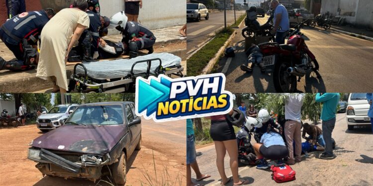 URGENTE: Funcionário da Coimbra fica ferido em grave acidente entre carro e moto na Mamoré