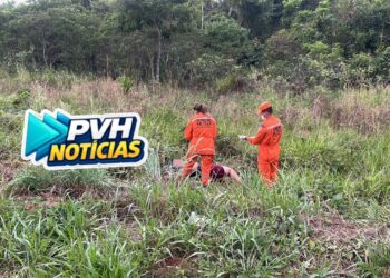 URGENTE: Pneu da moto estoura e piloto vai parar dentro do mato na BR-364 em Porto Velho