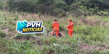 URGENTE: Pneu da moto estoura e piloto vai parar dentro do mato na BR-364 em Porto Velho