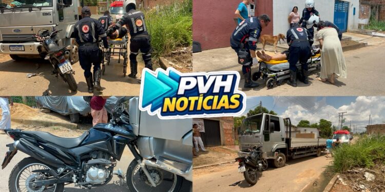 URGENTE: Moto bate de frente com caminhão e piloto fica gravemente ferido na zona norte da capital
