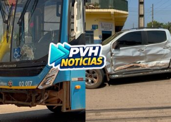 VÍDEO: Ônibus atinge caminhonete em cruzamento na capital