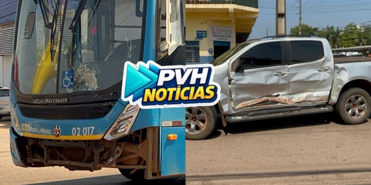 VÍDEO: Ônibus atinge caminhonete em cruzamento na capital