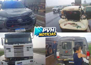 URGENTE: Viatura da Força Tática é atingida por carreta em acidente na BR-364 em Porto Velho